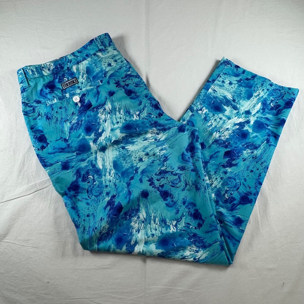 Hreski Men's Size 40W/32L Blue Marble Print Stretch Golf Pants